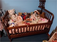 Antique spooled wood baby bed (no contents)