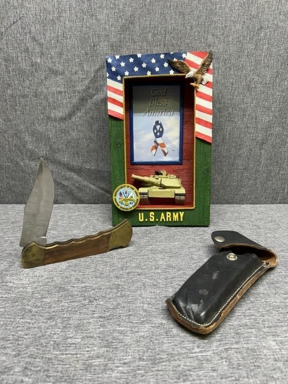 US Army picture frame and pocket knife with sheath