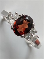 $1570 10K  Garnet(1ct) Diamond(0.2ct) Ring