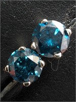 $3000 14K  Blue Diamond Treated(0.9ct) Earrings