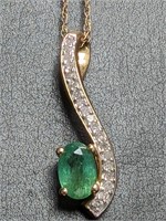 $1445 10K  Emerald 18"(0.5ct) Diamond(0.2ct) Neckl