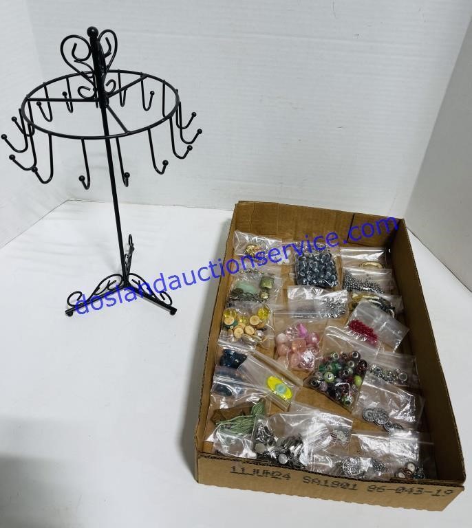 Lot of Jewelry Making Beads and Jewelry Stand