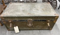 Metal trunk with wood insert, 17 X 31 X 13