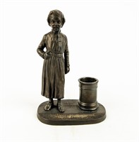 Bronze Lady In Dress Matchstick Holder