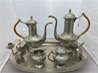 7 pc, Wisan hand made Indonesia pewter serving tra