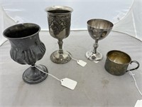 4 pc, 3 silver plate goblets & silver plate babies