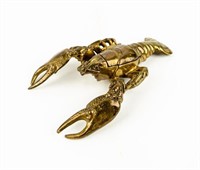 Brass Lobster Figural Match Safe Matchstick Holder