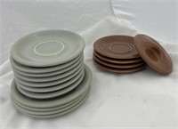 Pile of Russel Wright desert plates, coffee plate