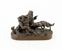 Bronze Fox and Rabbits Matchstick Holder