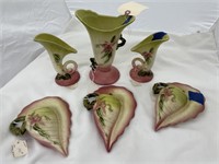 6 pc, Hull 3 Vases, 3 Wall Pockets