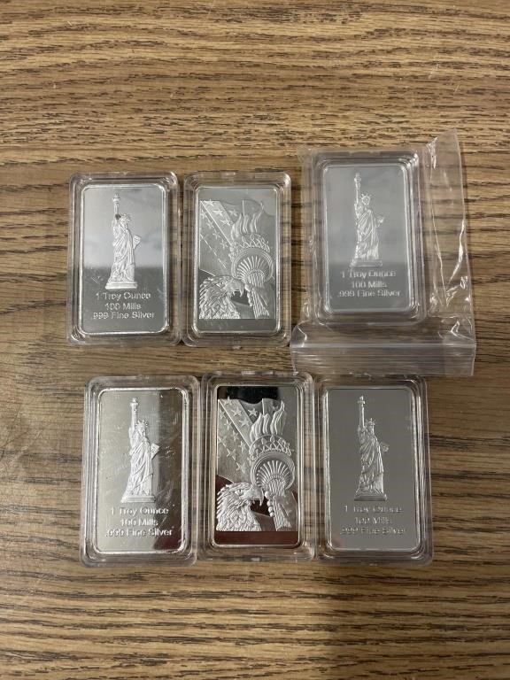 6- Liberty Ingots 1 ounce Silver Clad