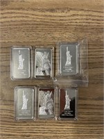 6- Liberty Ingots 1 ounce Silver CLAD