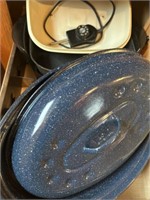 Electric skillet, enamel roaster and iron