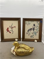 3 pc, Wooden Duck Box, 2 frames prints 10 X 12 eac
