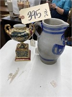 2 pc, Salt Glazed Picture and Austria Vase