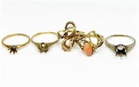 Lot of Five 14K Gold Rings.
