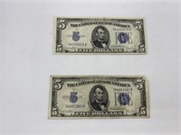 2-Silver Certificates $5 Bills 1934D