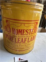 Vintage Old Homestead Lard can, Des Moines IA