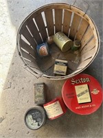 Vintage tins, infant syrup, tobacco, Sexton