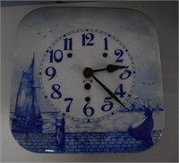 Enameled Blue & White Dutch Clock -Key & Pendulum