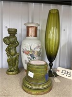 4 pc, Green Vase, Chine Pedestal and Base and Orie