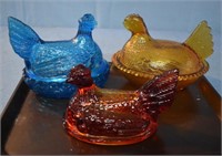 Vintage Glass Hens On Nests