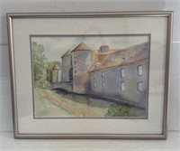 Watercolor Framed Art Belgium Country Scene 20” x