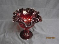 Fenton Dark Ruby Glass Compote Ruffled
