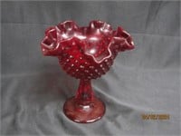 Fenton Ruby Ruffled Glass Compote