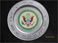 Vintage 10" Pewter Plate Seal United States