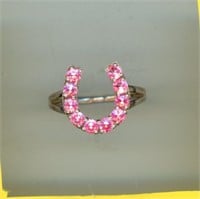 Sterling Ring S9 Pink Gems Horseshoe