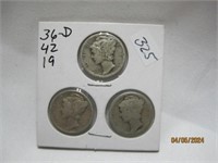 Mercury Dimes Set of 3 36-D,42,19