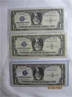 (3) $1 Bill Blue Seal 1935-D, 1957