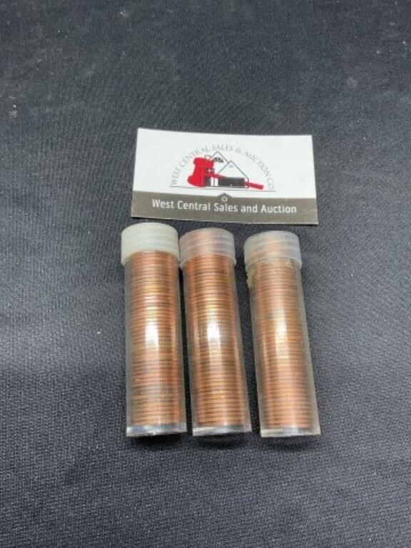 3 Rolls UNC Lincoln Pennies 1970's-1990's