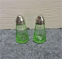 Vaseline Glass Salt and Pepper Shakers