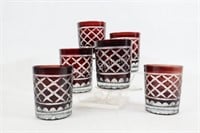 Crystal Cut to Clear Ruby Red Whisky Glasses