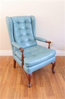 Wood Frame Leather Tufted, Wing Chair - 1 of 2