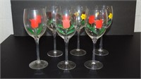 Set 6 Hand Painted Wine Glasses