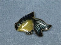 Vtg Enamel Copper Goldfish Brooch/ Pin