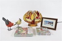 Artisian Table Top Lamps, Ceramic Birds, Artwork
