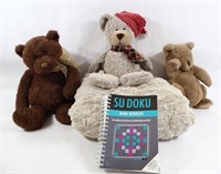 Throw Blanket w Stuffed Animals & Sudoku Book