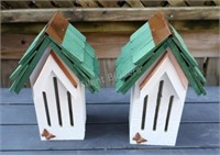 NEW - Set of Two Garden Wood Houses w Stakes
