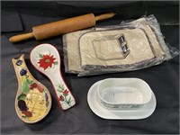 VTG Wooden Rolling Pin, Spoon Rests & More