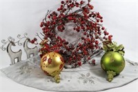 Tree Skirt, Berry Wreath, LARGE Bulbs & Reindeers