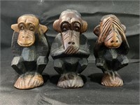 Hear No, Speak No, See No Evil Carved Monkeys
