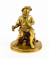 Brass Seated Man with Children Matchstick Holder