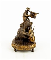 Bronze Bear & Monkey Figural Matchstick Holder