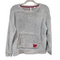 Sz L Grey/Hot Cocoa Cup Embroidery LS Pullover A14
