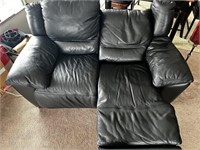 Black Leather Reclining Love Seat