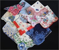 Vintage Ladies Handkerchiefs -Red, Blues (10)